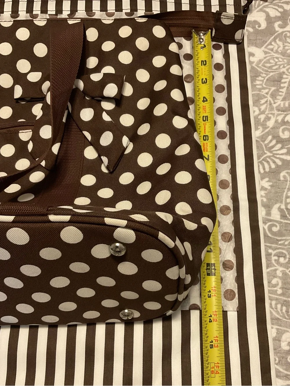 Brown Travel Tote with White Polka Dots
